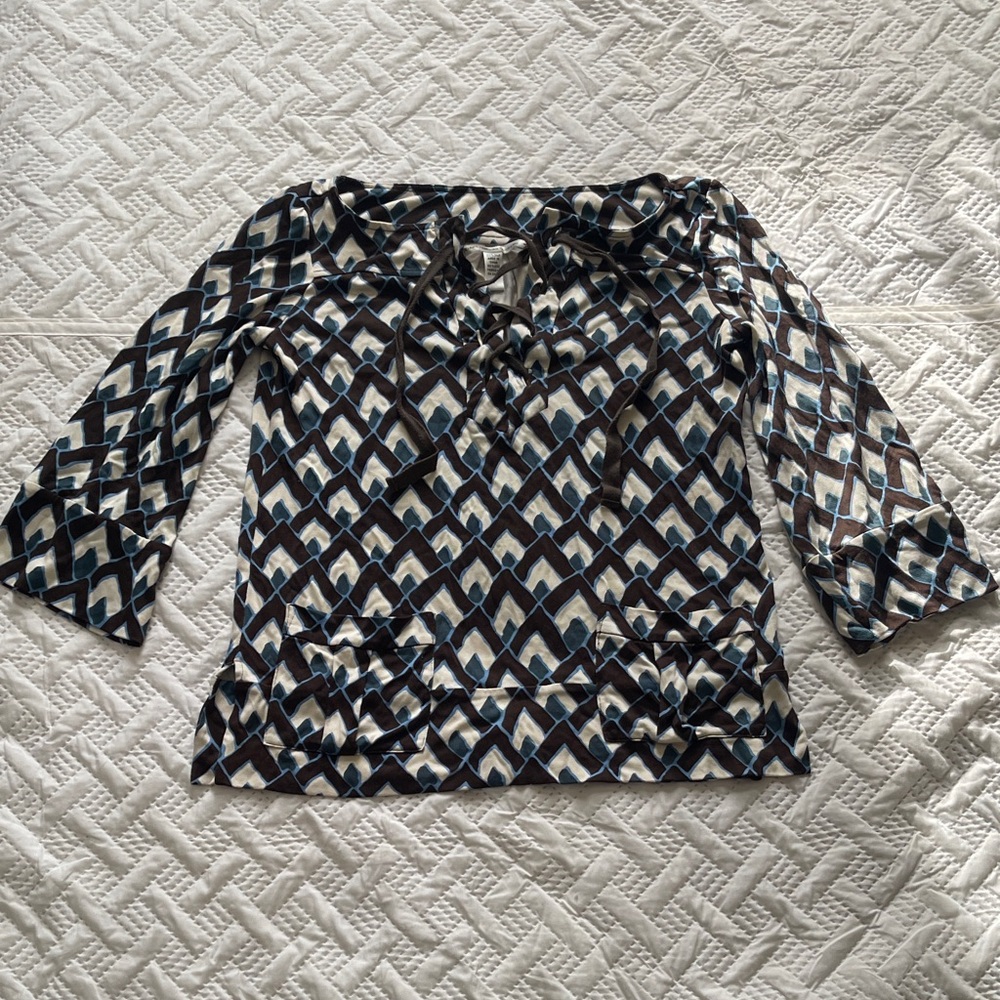 Diane Von Furstenberg Brown and Blue Patterned Blouse